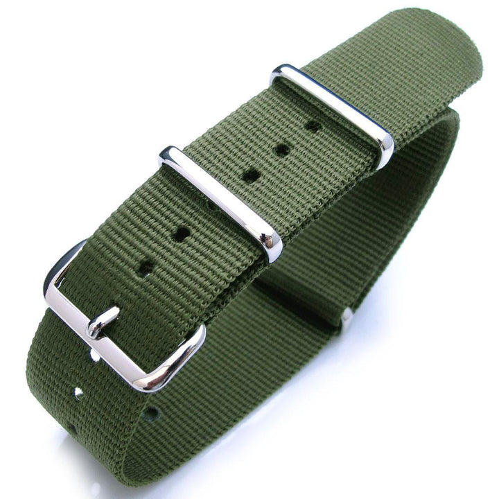 森林綠色 一體式尼龍 G10軍用款錶帶 尼龍編織 霧面針扣 / 拋光針扣