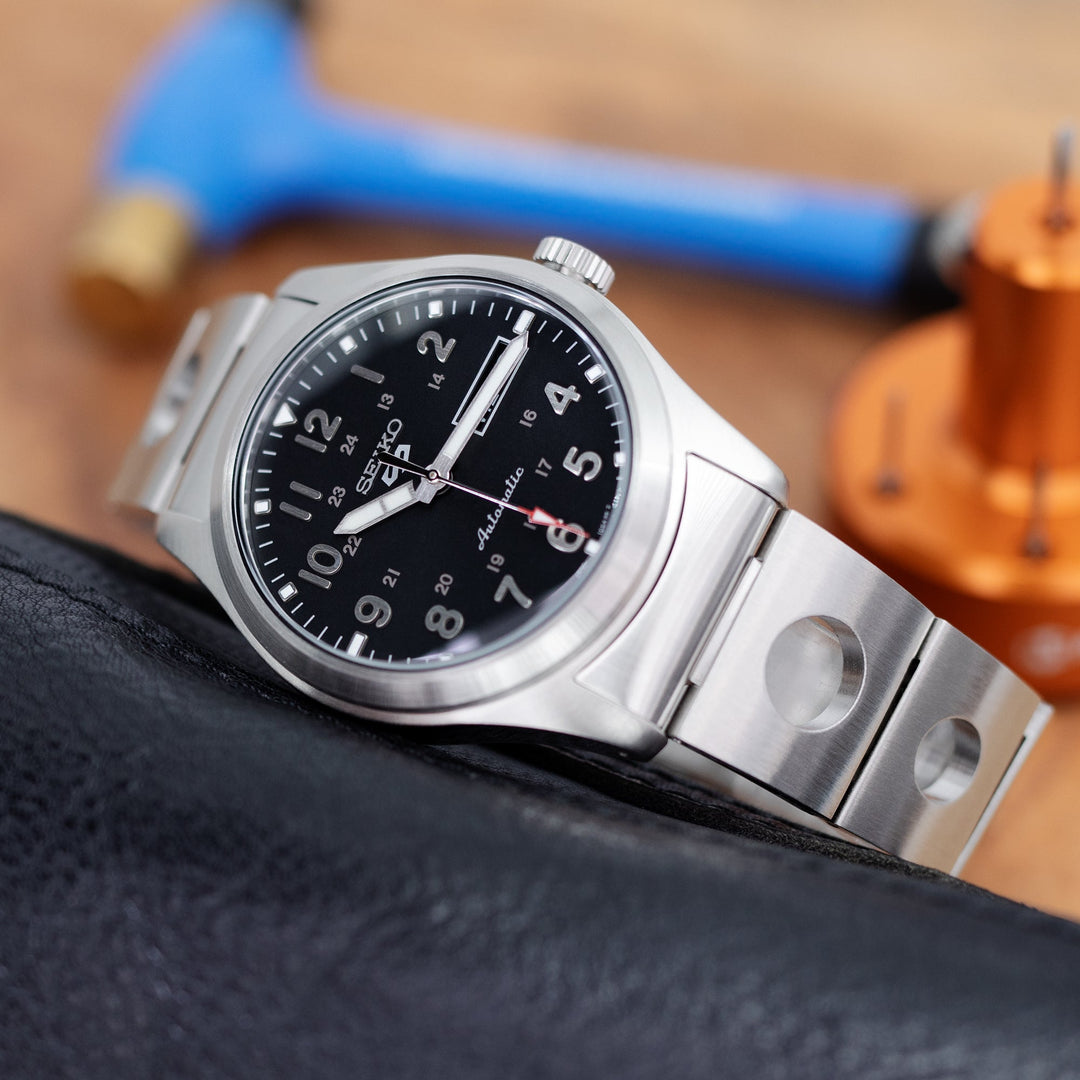 SEIKO 5 精工5號 Sports 機械自動上鍊40mm水鬼 SRPE51 SRPE53 SRPG35 代用錶帶 圓環賽車款II 不鏽鋼 Baton潛水扣專用帶
