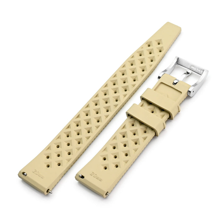 Quick Release Khaki Tropical-Style Pro FKM rubber watch strap, 20mm Strapcode Watch Bands