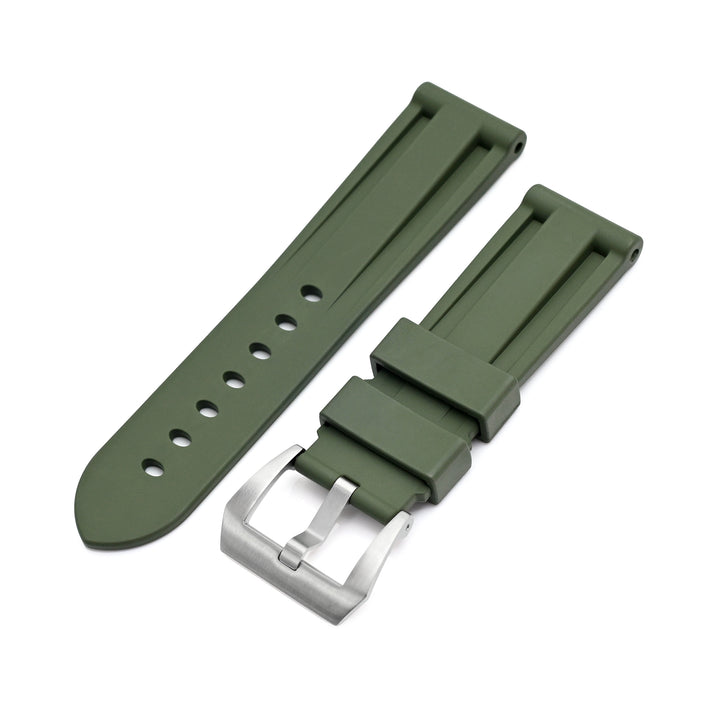 22mm 或 24mm 優質 FKM30 軍綠色橡膠錶帶，雙凹槽設計，適用於Panerai沛納海