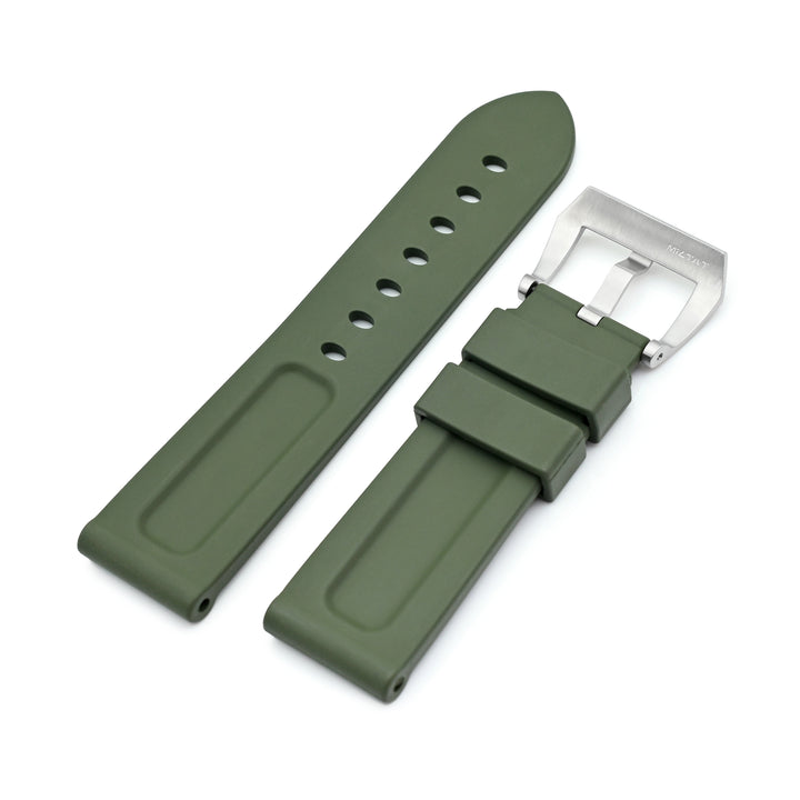 22mm 或 24mm 優質 FKM30 軍綠色橡膠錶帶，雙凹槽設計，適用於Panerai沛納海