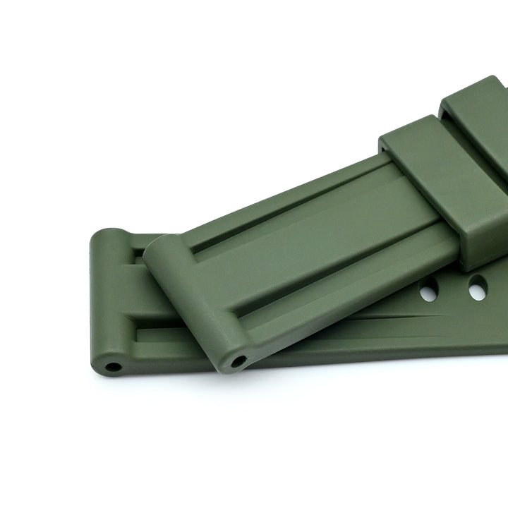 22mm 或 24mm 優質 FKM30 軍綠色橡膠錶帶，雙凹槽設計，適用於Panerai沛納海