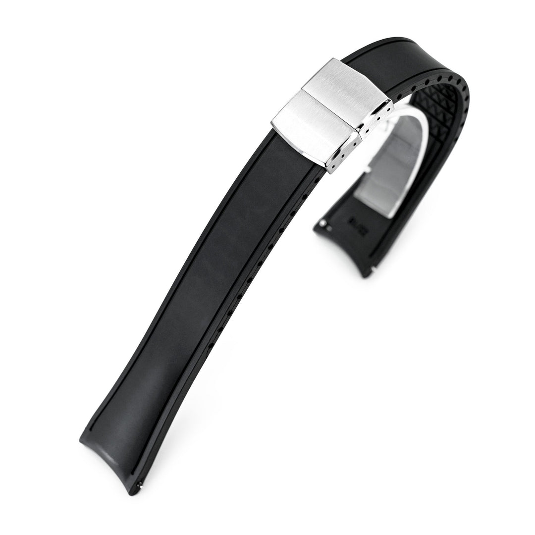 20mm 22mm 黑色快拆 彈性半彎曲頭耳 FKM橡膠錶帶｜太空人錶帶