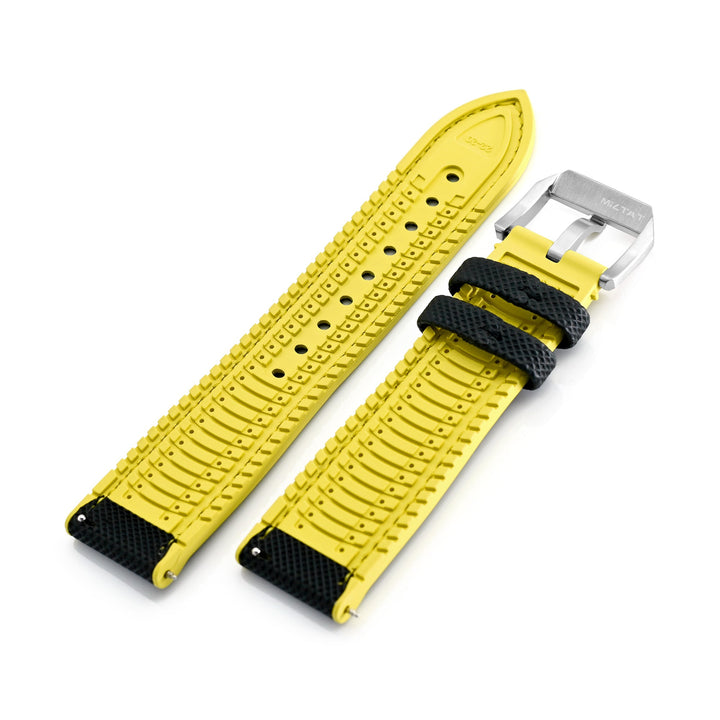 FKM38 Black on Yellow FKM Quick Release Rubber Watch Band, Brushed, 20mm or 22mm Strapcode watch bands