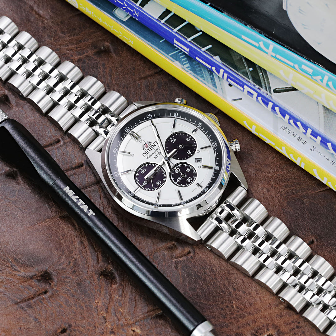 22mm Angus-J Louis安哥斯五珠不銹鋼錶帶 V形按鍵式雙鎖潛水錶帶扣