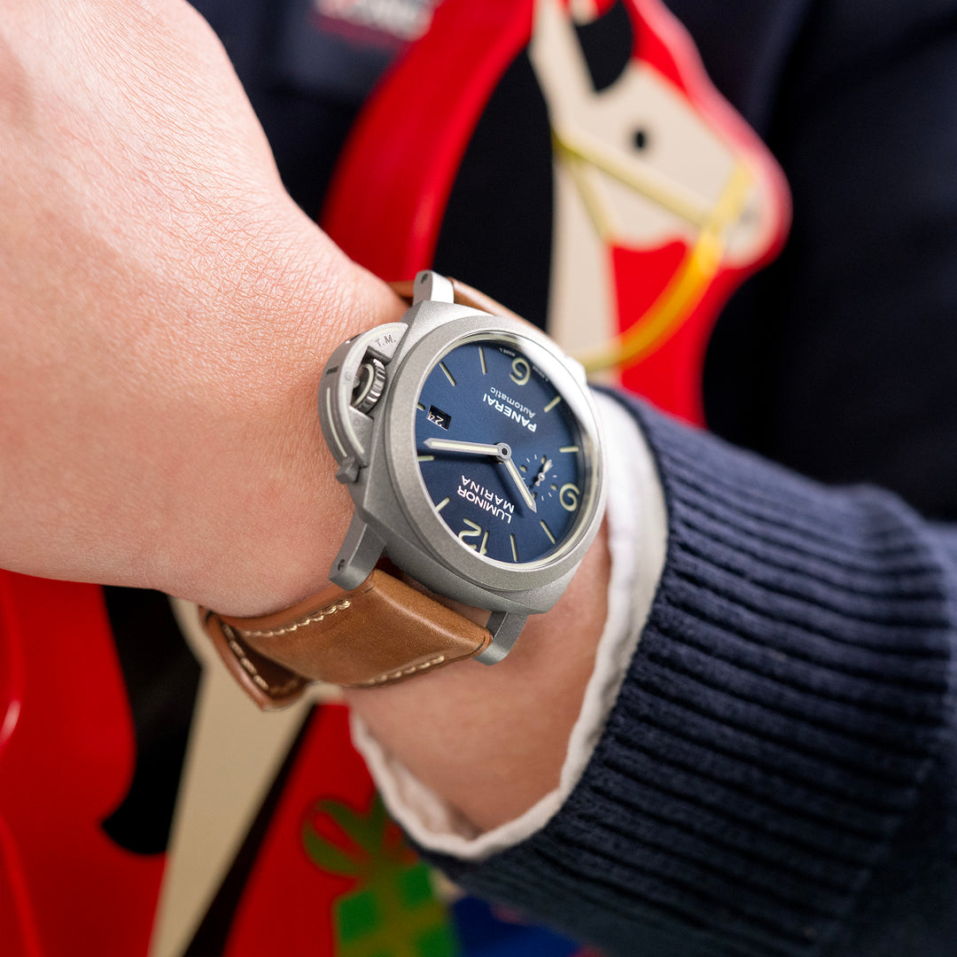 PAM 錶帶系列，波本棕色 美國Horween 馬臀皮革錶帶，適用於沛納海，淺褐色線