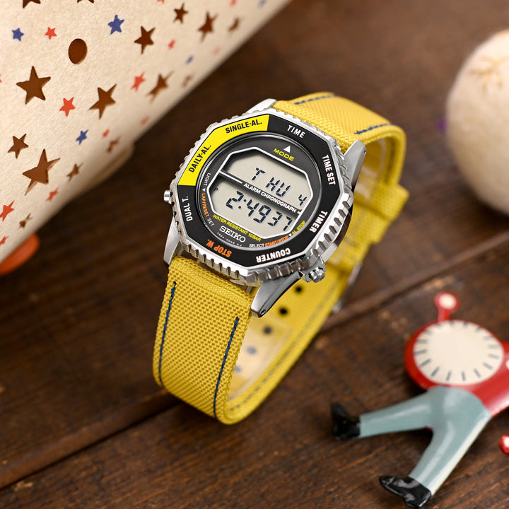 Sailcloth帆船布錶帶20mm快拆錶帶黃色尼龍錶帶 藍色縫線