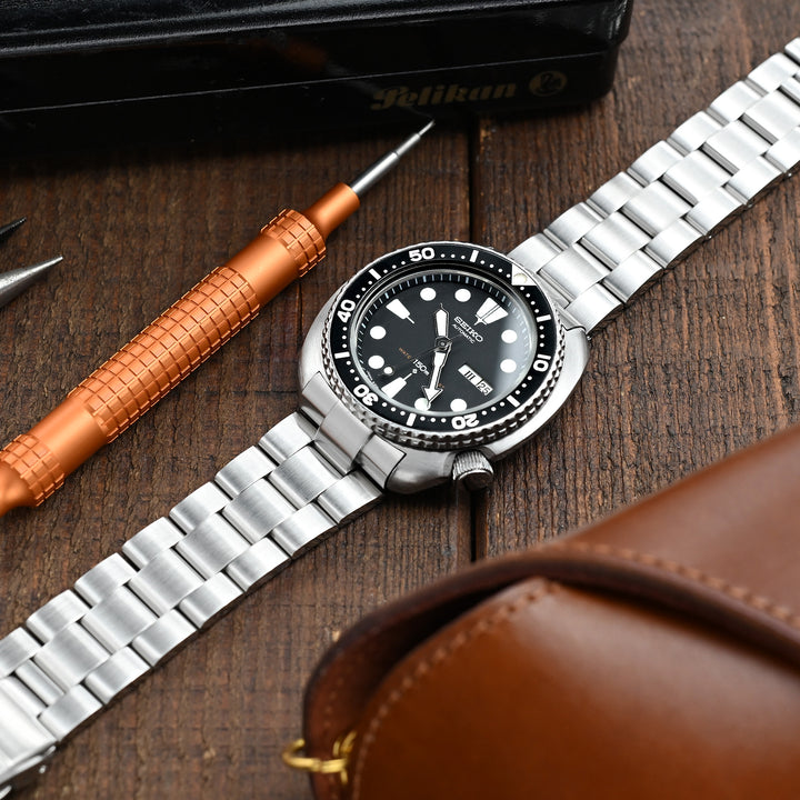 SEIKO精工老鮑魚6309-7040專用代用錶帶超級三板式V扣雙鎖潛水扣不鏽鋼拉砂