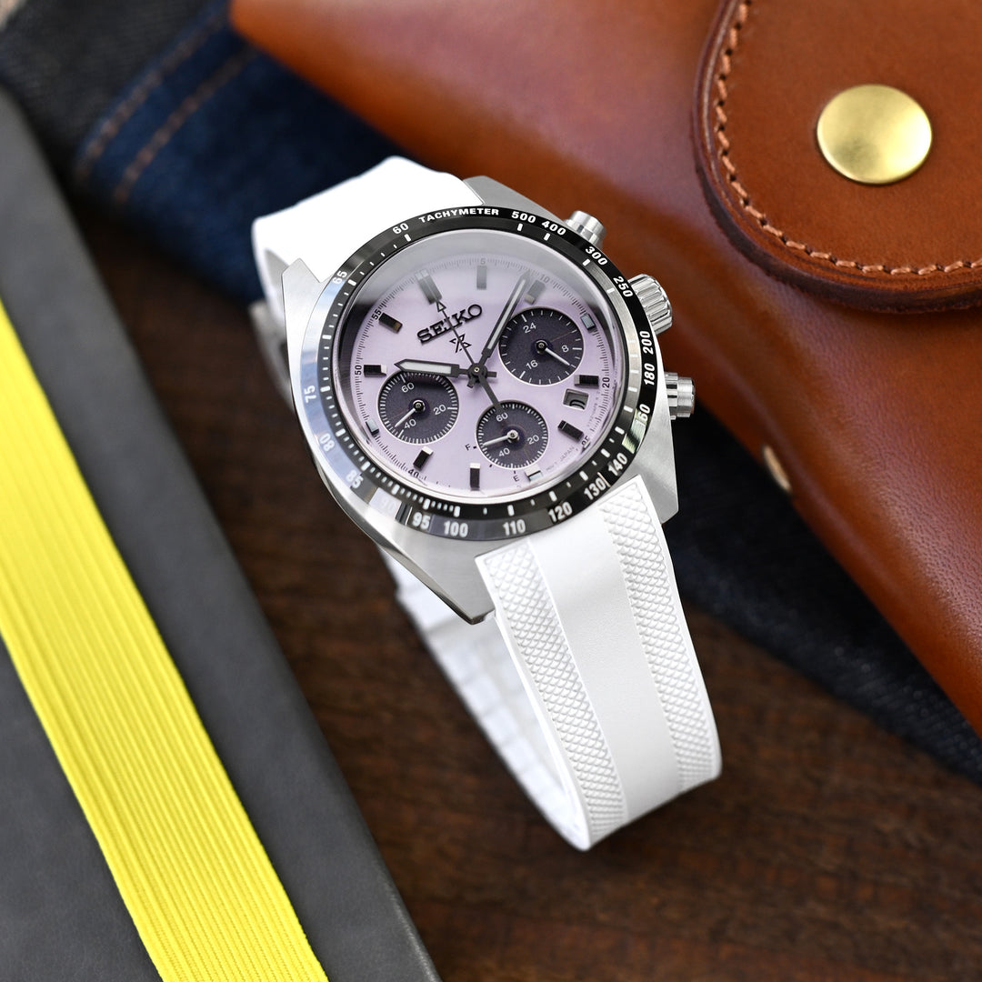 StrapXPro - SMX03A 20mm Seiko 精工 Speedtimer SC813 專用錶帶 白色 橡膠錶帶 彎曲錶耳
