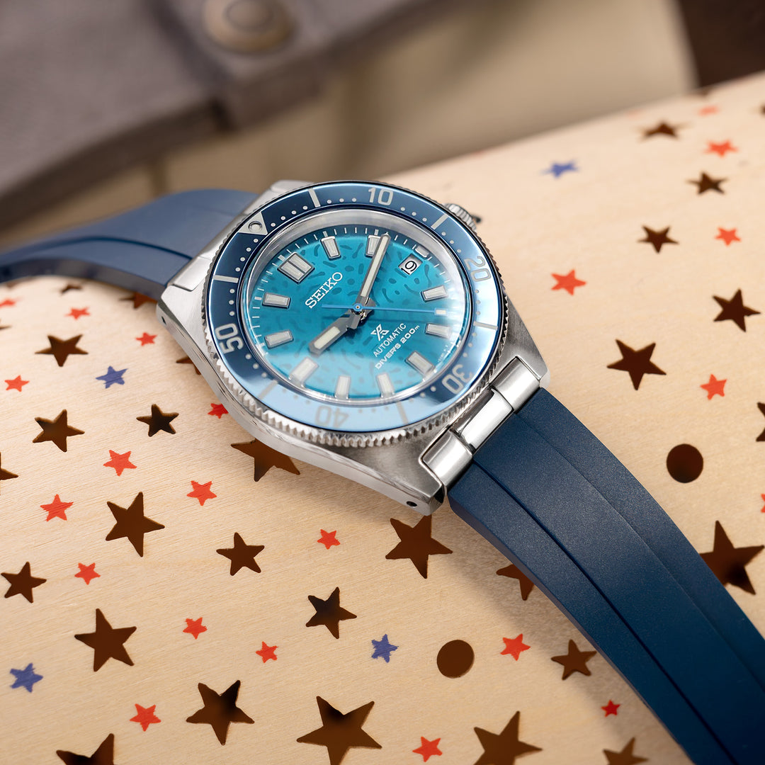 CB 20mm MX03-143 Seiko 精工63Mas專用錶帶 藍色FKM橡膠嵌入式鋼彎錶耳