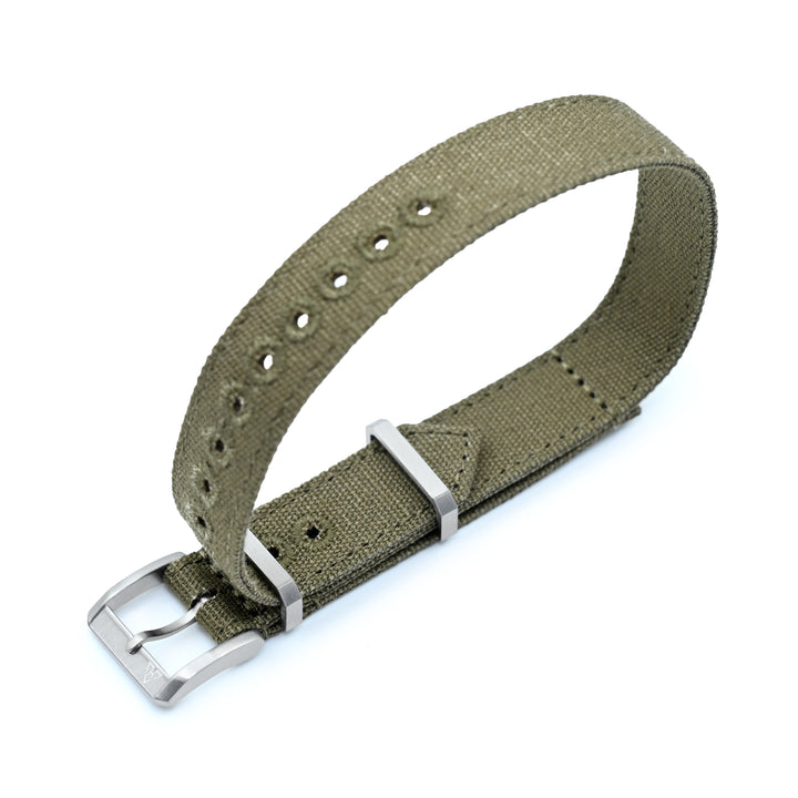 英國 HAVESTON 16mm 橄欖色 帆布 一體式軍事 錶帶，拉砂