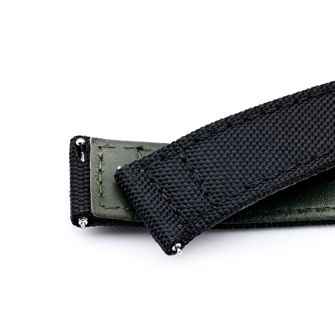 Q.R. 18mm Black Sailcloth Watch Band with leather lining Strapcode watch bands