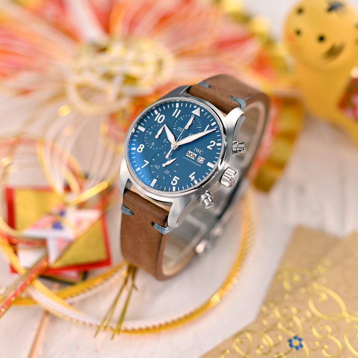 意大利手工製作 一體式20mm 快拆 錶帶 棕色 馬皮革錶帶 藍色線