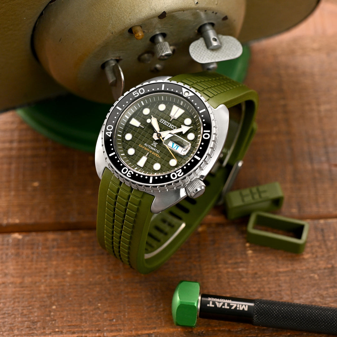 CB12 SEIKO 精工復刻海龜SRP777專用代用NBR橡膠錶帶 軍綠色