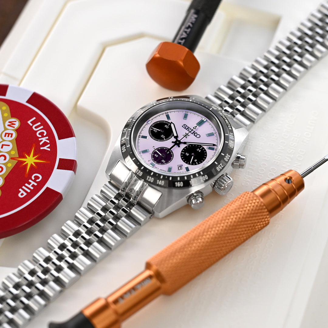 SEIKO 精工 Speed Timer 太陽能計時碼錶 SSC813 SSC815 SSC817 經典實心五珠扣寬收窄版 V形潛水扣專用帶