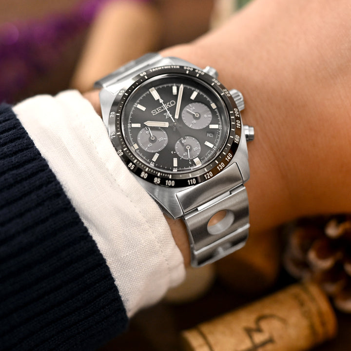 SEIKO 精工 Speed Timer 太陽能計時碼錶 SSC813 SSC815 SSC817 代用錶帶 圓環賽車款II 不鏽鋼 V形潛水扣專用帶