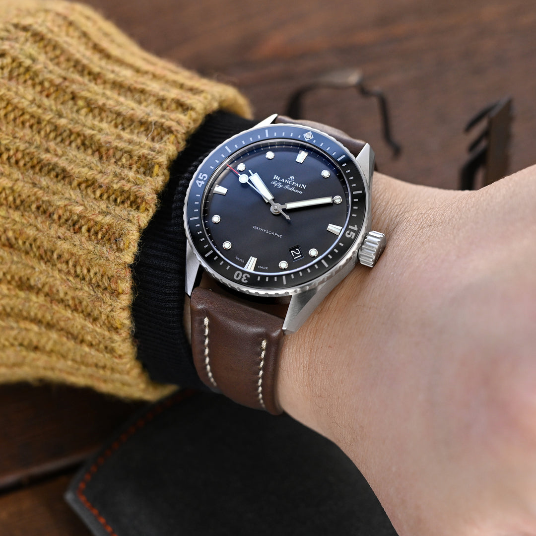 19mm, 20mm, 22mm或23mm棕色飛行員Horween Chromexcel皮革快拆錶帶