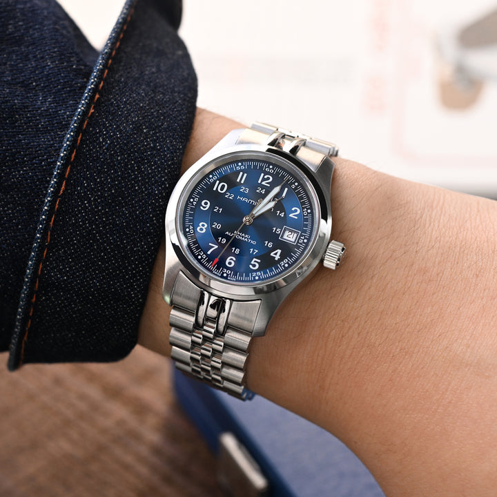 SEIKO 精工登山運動員 SARB017 SPB155 SBEJ005 代用鋼錶帶（兼容 Hamilton 漢密爾頓卡其野戰系列 H70455733）經典實心五珠扣寬收窄版 V形潛水扣專用帶