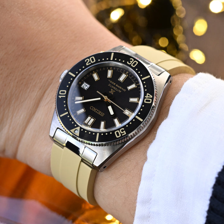 CB 20mm MX03-143 Seiko 精工63Mas專用錶帶 棕褐色FKM橡膠嵌入式鋼彎錶耳