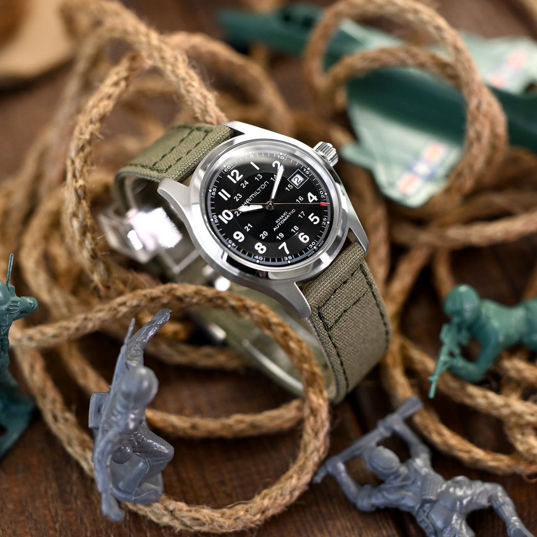 MiLTAT 筆直 雙層帆布錶帶 軍綠色 快拆錶帶 20mm 或22mm