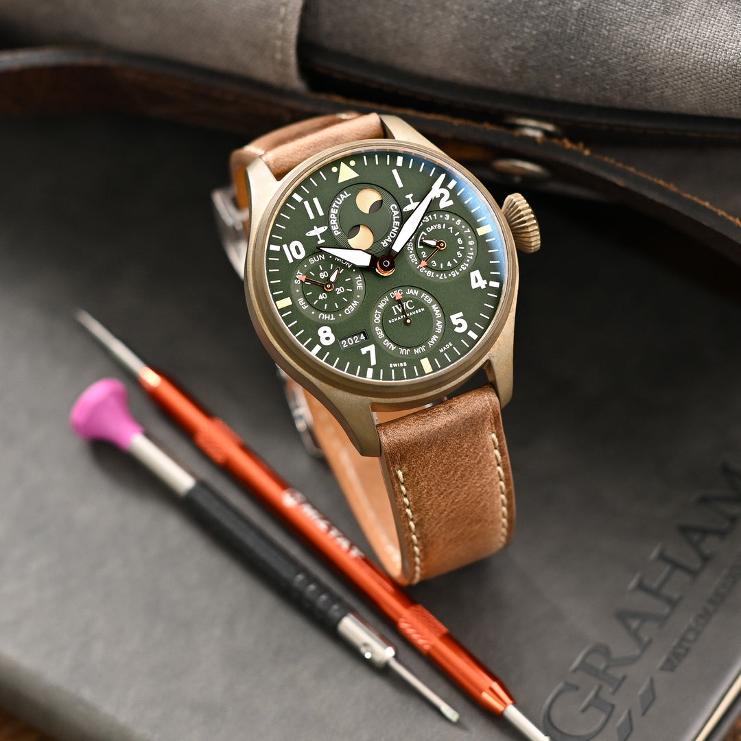 PAM 錶帶系列，復古棕色 美國Horween Chromexcel皮革錶帶，適用於沛納海，淺褐色線