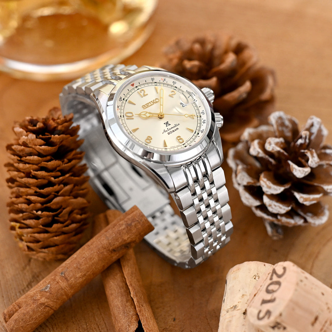 SEIKO 精工登山運動員 SARB017 SPB155 SBEJ005 專用帶 小行星鋼錶帶（兼容 Hamilton 漢密爾頓卡其野戰系列 H70455733） 不鏽鋼 V形潛水扣代用錶帶