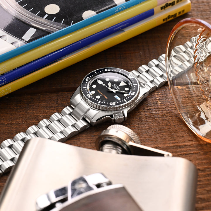 SEIKO精工水鬼SKX013專用錶帶總統型V扣雙鎖潛水扣不鏽鋼拉砂