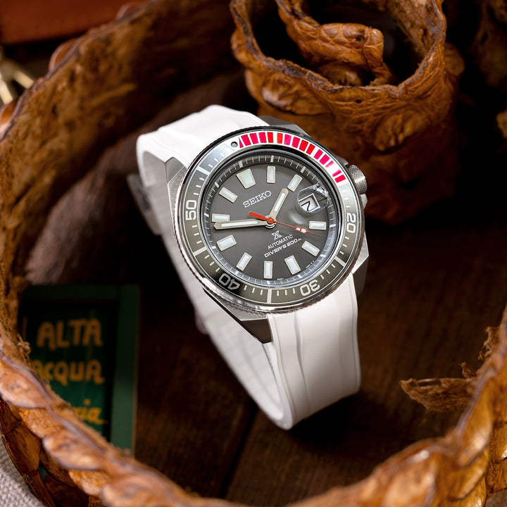 StrapXPro - SRX1A 精工SEIKO 武士 王者武士 專用代用 白色 橡膠錶帶 彎曲錶耳