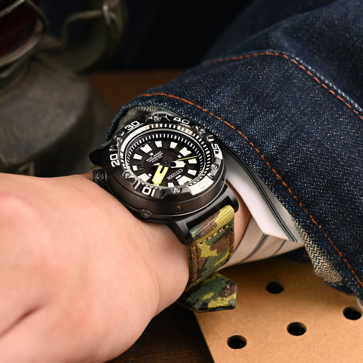 水洗帆布WW2軍用款錶帶 迷彩色 霧面針扣