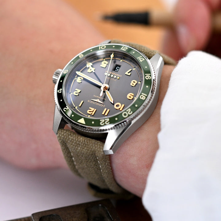 20mm或22mm卡其色 飛行員帆布快拆錶帶