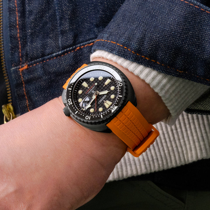 CB12 SEIKO 精工復刻海龜SRP777專用代用NBR橡膠錶帶 橙色