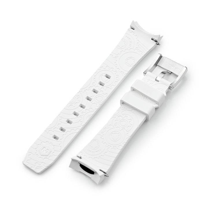 Wheels FKM Watch Band for Orient Kamasu, 22mm White Rubber Quick Release Curved End Strapcode watch bands