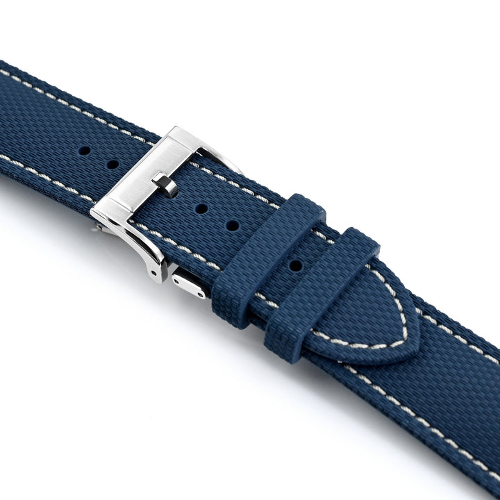 FKM39 Navy Blue Deployment FKM Rubber Watch Band Beige Stitch,Strapcode watch bands