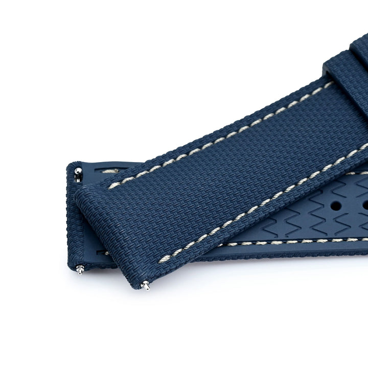 FKM39 Navy Blue Deployment FKM Rubber Watch Band Beige Stitch,Strapcode watch bands