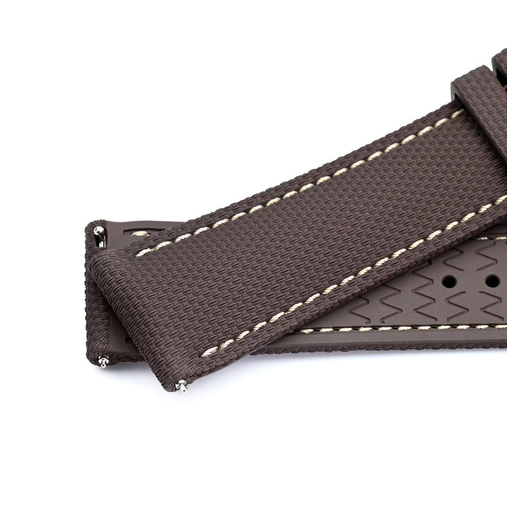 FKM39 Brown Deployment FKM Rubber Watch Band Beige Stitch, 20mm or 23mmStrapcode watch bands