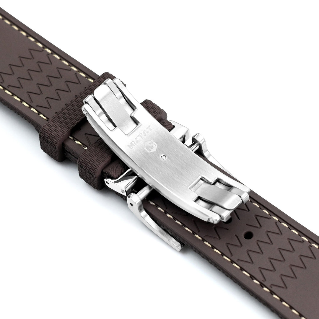 FKM39 Brown Deployment FKM Rubber Watch Band Beige Stitch, 20mm or 23mmStrapcode watch bands