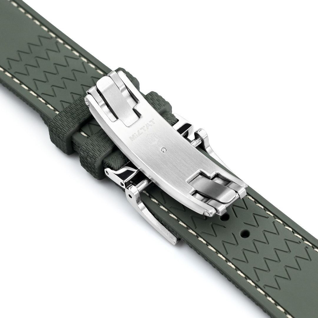 FKM39 Green Deployment FKM Rubber Watch Band Beige Stitch, 20mm or 23mmStrapcode watch bands