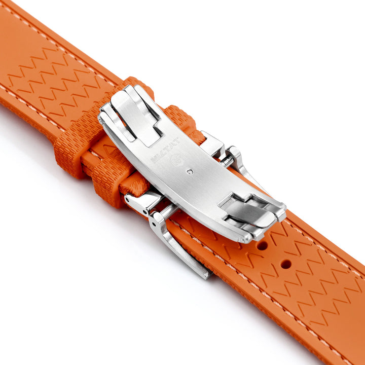 FKM39 Orange Deployment FKM Rubber Watch Band Beige Stitch, 20mm or 23mmStrapcode watch bands