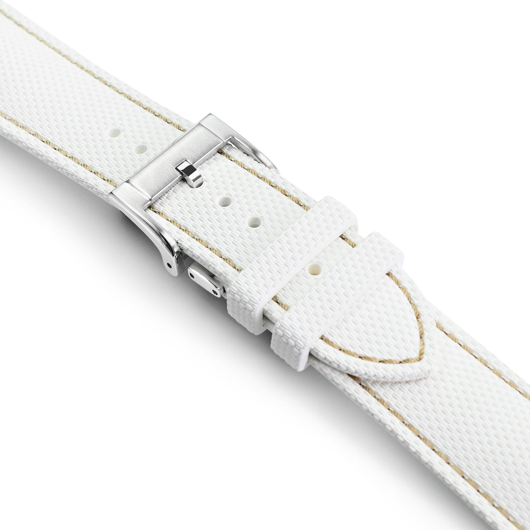 FKM39 White Deployment FKM Rubber Watch Band Beige Stitch, 18-23mmStrapcode watch bands