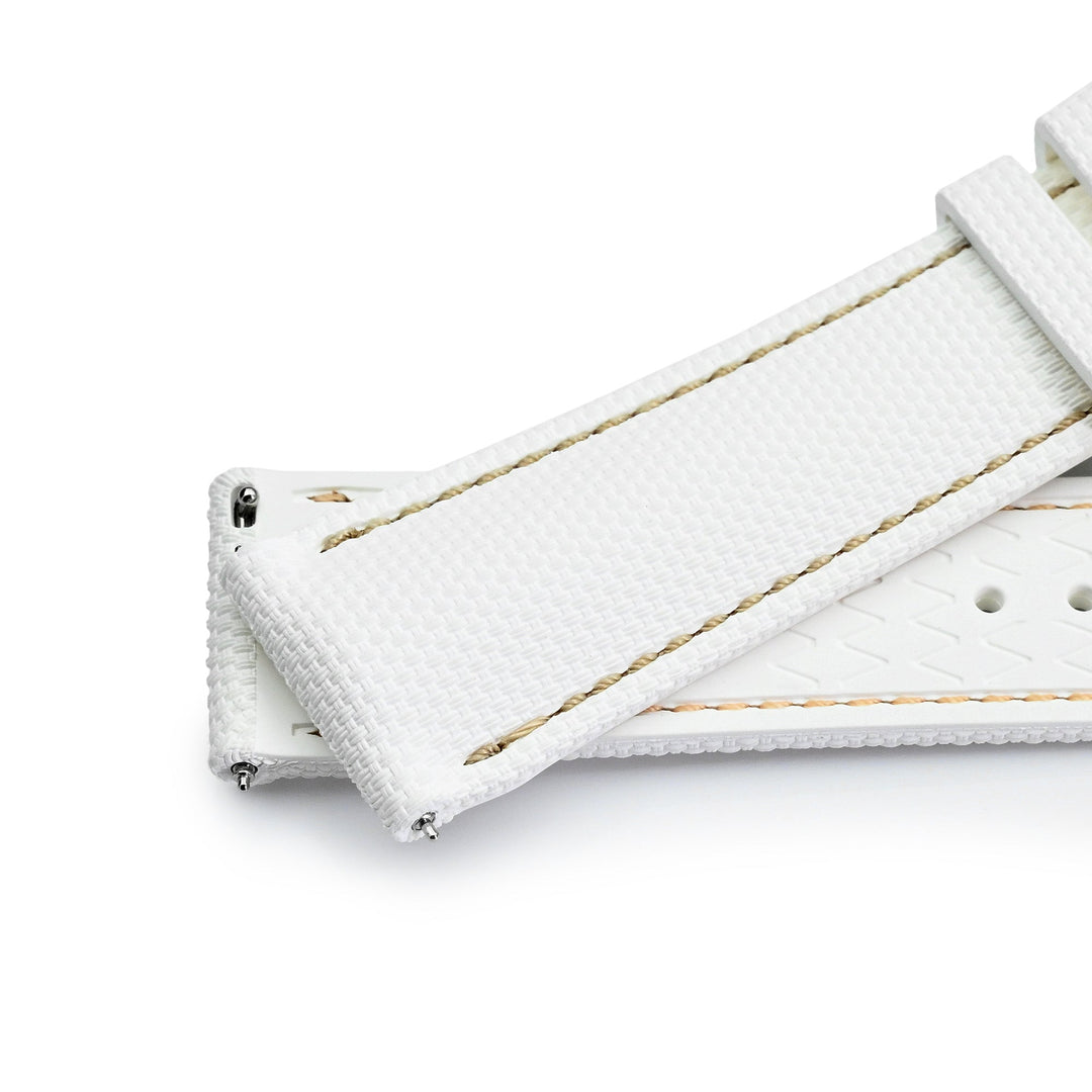 FKM39 White Deployment FKM Rubber Watch Band Beige Stitch, 18-23mmStrapcode watch bands