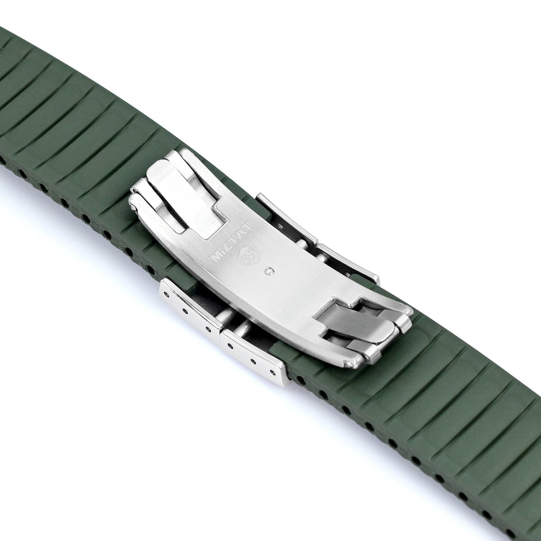 FKM42 Military Green Quick Release Butterfly Deployment FKM Rubber Watch Band, 20mm Strapcode watch bands