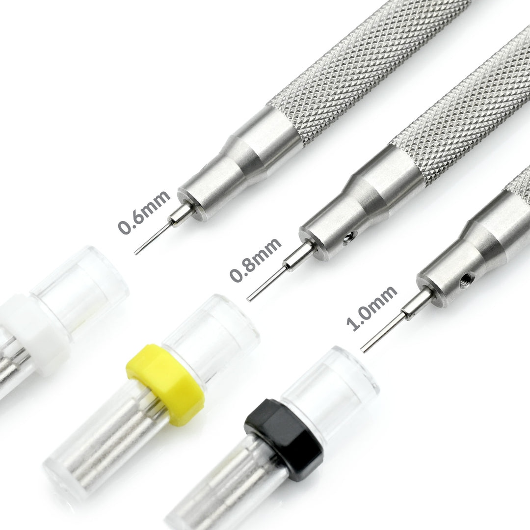 修錶工具 - 這款多用途 針沖 - 錶帶打栓器，一式三款尺寸 : 針沖直徑 0.6mm、0.8mm、1.0mm