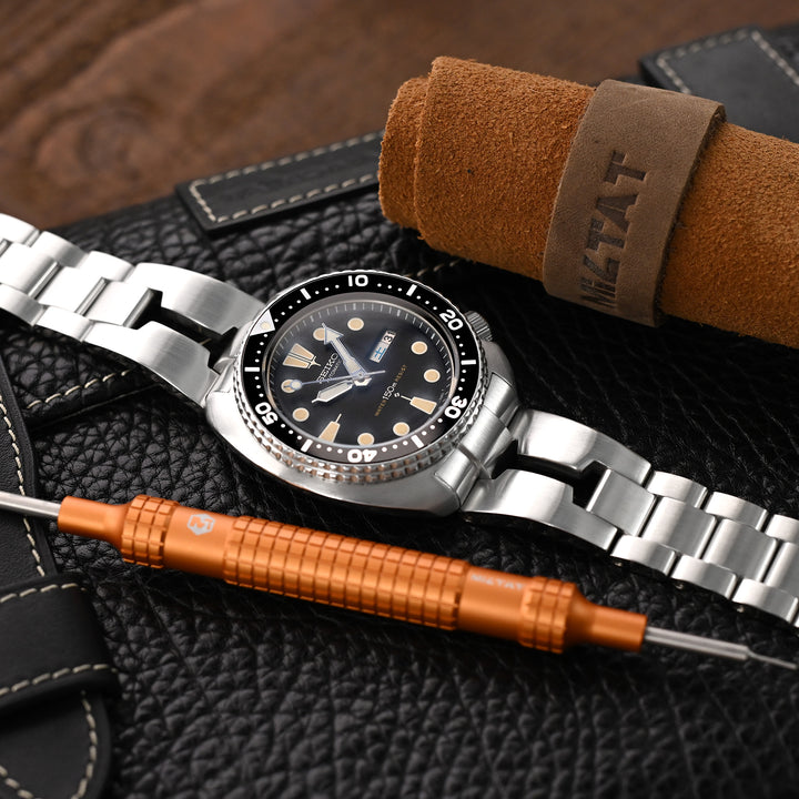 SEIKO精工經典海龜6309-7040 / 6306-7001專用剃刀型錶帶22mm拉砂潛水款保險掣實心帶扣
