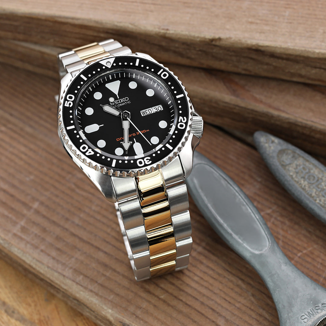 SEIKO 精工水鬼 SKX007 SKX009 SKX011 代用鋼錶帶 超級3D三板式 不鏽鋼 V形潛水扣 中間電鍍金色版
