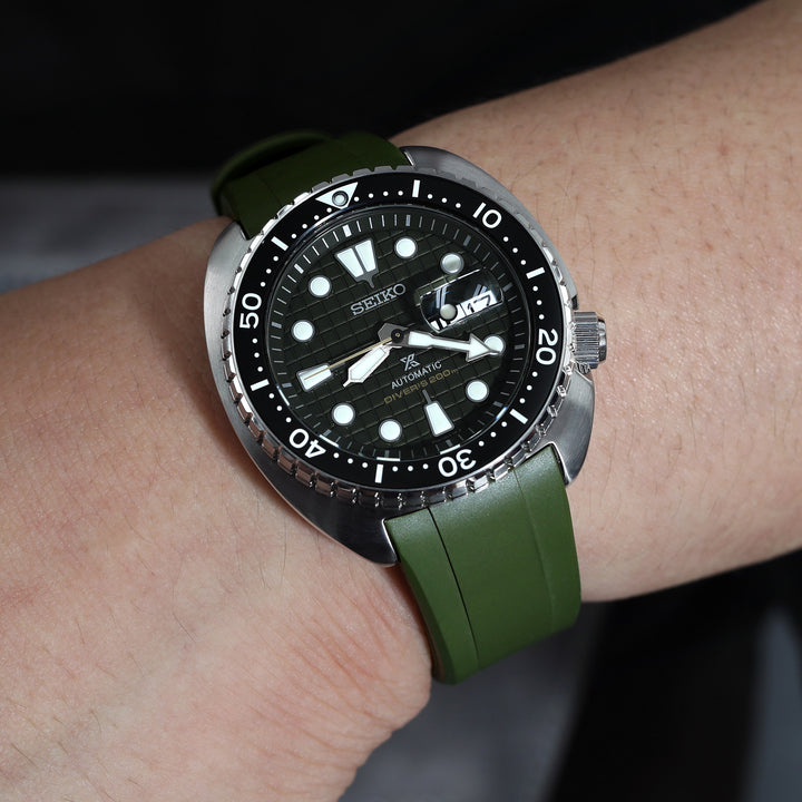 CB SEIKO精工復刻海龜SRP777專用代用橡膠錶帶軍綠色電金扣