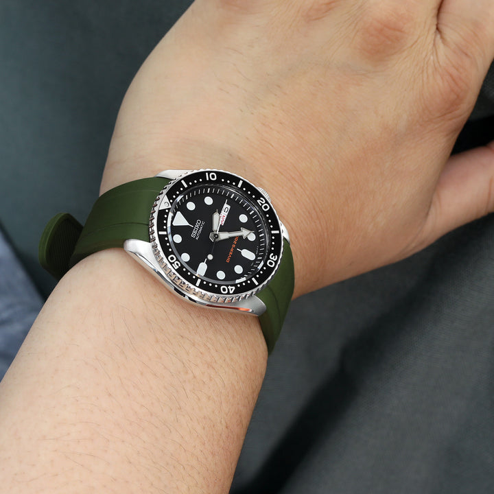 CB10 SEIKO精工水鬼SKX007 專用代用NBR橡膠錶帶 軍綠色