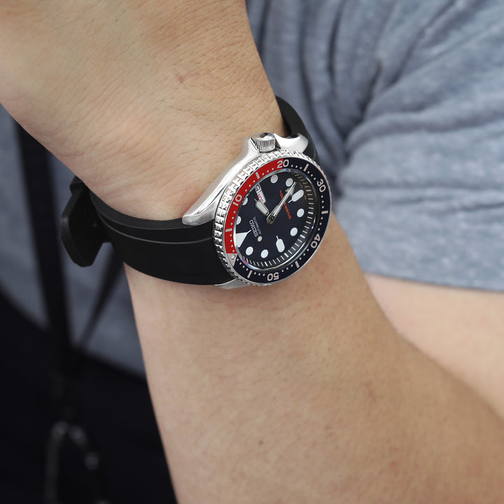 CB10 SEIKO精工水鬼SKX007專用代用NBR橡膠錶帶電鍍黑扣黑色
