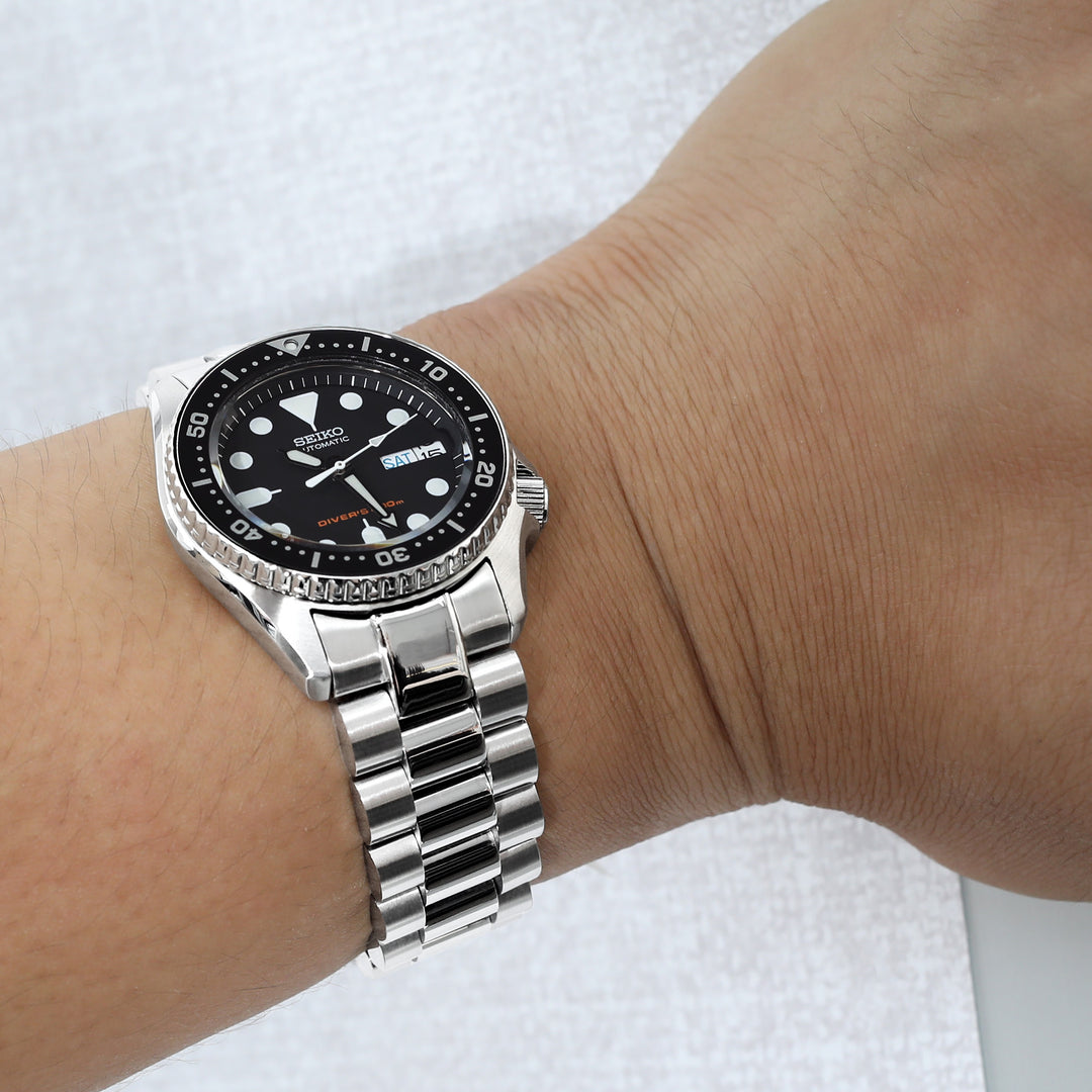 SEIKO精工水鬼SKX013專用錶帶總統型V扣雙鎖潛水扣不鏽鋼拉砂拋光