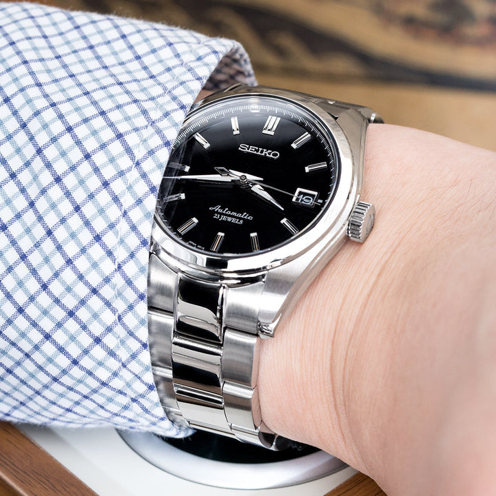 SEIKO 精工 都會精英黑面 SARB033專用 代用錶帶 超級3D三板式按鈕V形潛水扣不鏽鋼拉砂/拋光