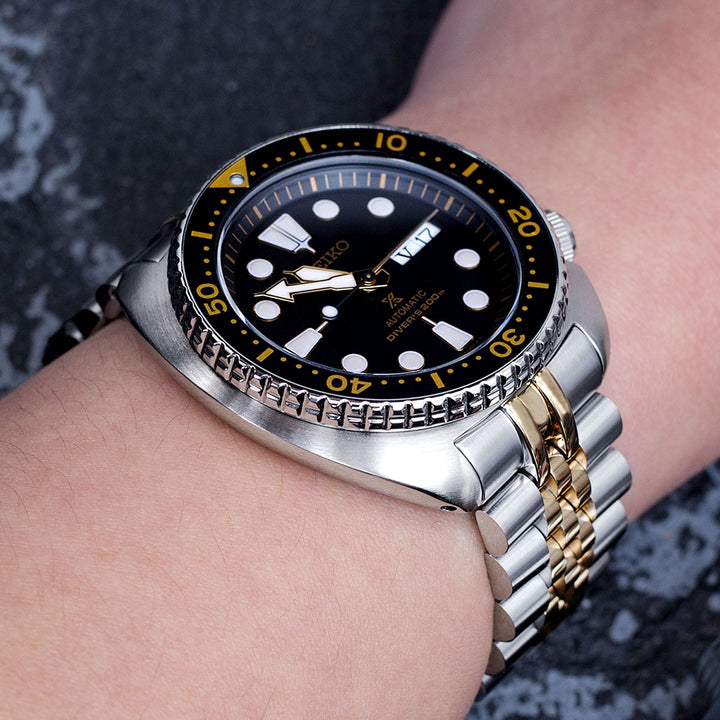 SEIKO 精工復刻海龜 SRP777 SRP775 SRPA21 (PADI) 代用鋼錶帶 經典實心五珠 不鏽鋼 V形潛水扣 中間電鍍金色版